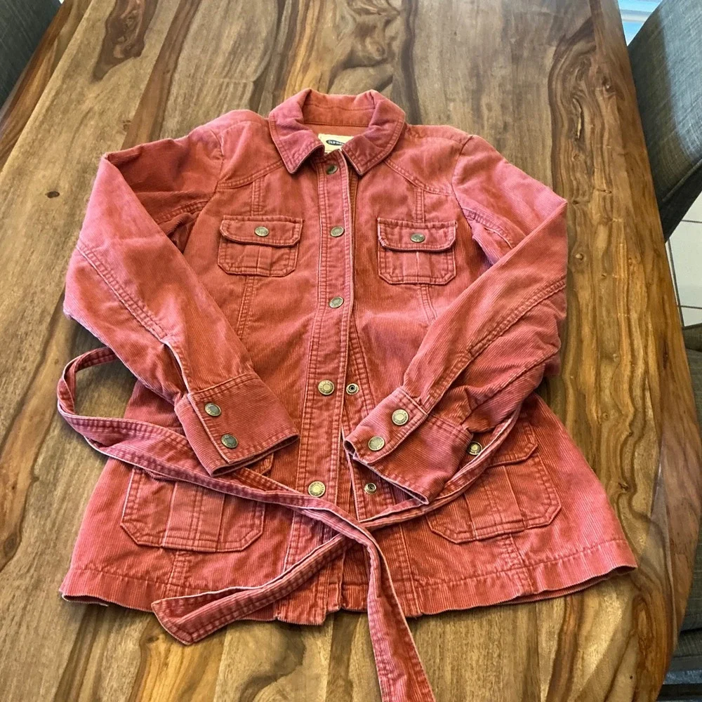 Old Navy Vintage Corduroy Utility Jacket Pink Snap Front Belted Women S Fall 03 - Picture 9 of 10